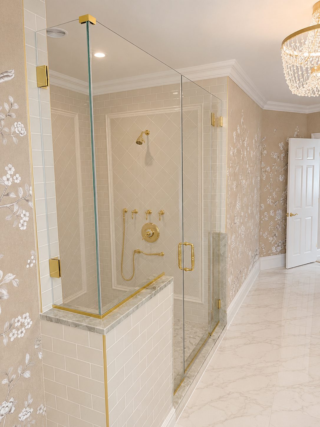Brass & Marble Frameless Shower